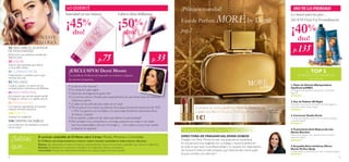 LO QUIERO                                                                                                           ¡Primicia mundial!                                                          ¡NO TE LO PIERDAS!
                                                         Suavidad en tus manos                                Labios ultra-brillantes
                                                                                                                                                                                                            MORE by Demi
                                                                                                                                                                                                                                                        Lo mejor para tus pies…


                                                          ¡45%  dto!
                                                                                                              ¡50%  dto!
                                                                                                                                                                              Eau de Parfum
                                                                                                                                                                              pag.2
                                                                                                                                                                                                                                                        ¡NUEVO Feet Up Escandinavia!


                                                                                                                                                                                                                                                        ¡40%
                        EN ESTE
                     CATÁLOGO:
                                                                                                                                                                                                                                                               dto!
12 DESCUBRE EL GLAMOUR
DE HOLLYWOOD                                                                                                                                                                                                                                              p.   135
                                                                                               75                                                    33
¡Brilla como una auténtica estrella del
séptimo arte!
25 COLOR                                                                                  p.                                                    p.
Todo lo que necesitas para deﬁnir
tu look este Otoño.
41 CUIDADO FACIAL                                           ¡EXCLUSIVA! Demi Moore                                                                                                                                                                                  ¡TU      TOP 5
Tratamientos y cuidados que tu piel                         La estrella de Hollywood responde en exclusiva a algunas                                                                                                                                           DE PRODUCTOS FAVORITOS!
necesita día a día.                                                                                                                                                                                                                                                        www.oriﬂame.es
                                                            de nuestras preguntas…
52 WELLNESS
Cuida tu cuerpo y tu salud con los                                                                                                                                                                                                                      1. Pasta de Dientes Blanqueadora
                                                            P: ¿Cuál es tu ﬂor favorita?
complementos vitamínicos de Wellness.                                                                                                                                                                                                                   Optifresh JUMBO
                                                            R: Sin duda, las Calas negras.                                                                                                                                                              ¡Consigue unos dientes más blancos y brillantes!
65 ASEO PERSONAL                                            P: ¿Qué tipo de fragancia te gusta más?                                                                                                                                                     Pag.123
¡No esperes que sea demasiado tarde!                        R: Los aromas dulces y ﬂorales, pero especialmente los que tienen base de Gardenia,
Protege tu cuerpo y tu cabello, ¡ahora!
                                                               Tuberosa y Jazmín.                                                                                                                                                                       2. Eau de Toilette S8 Night
83 FRAGRANCIAS                                              P: ¿Cuáles son las películas que sueles ver en casa?                                                                                                                                        Descubre el aroma de la noche con esta fragancia
Los mejores ingredientes se fusionan
creando aromas exquisitos.
                                                            R: Me encanta el cine clásico, las películas de la etapa dorada de Hollywood, de 1930                                         ¡Compra el nuevo perfume More by Demi en pag.2                masculina súper ventas. Pag.97




                                                                                                                                                          22751 Eternal Red
                                                               a 1950. Los guiones son increíbles y los personajes femeninos fascinantes, llenos                                          y pide una Barra Giodani Gold Jewel por sólo
105 VERY ME                                                    de fuerza y carácter.
                                                                                                                                                                                          1€!
                                                                                                                                                                                                                                                        3. Corrector Studio Artist
¡Vuelven los metálicos!                                     P: En tu opinión. ¿cuáles son las claves que deﬁnen tu personalidad?                                                                                                                        Corrige las imperfecciones con su cobertura ligera
114 OFERTAS INCREÍBLES                                      R: Me considero muy comprensiva y no tengo prejuicios con nada ni con nadie.                                                                                                                y natural. Pag.34
¡Los productos más deseados a precios                          Soy muy responsable y leal con mis amigos y… ¡me vuelvo un poco loca cuando
nunca vistos!                                                  la situación lo requiere!
                                                                                                                                                                               Nuestra Celebrity: Demi Moore                                            4.Tratamiento Anti-Rojeces Acción
                                                                                                                                                                                                                                                        Noche Bioclinic
                                                                                                                                                                                                                                                        Reduce las rojeces y los capilares rotos mientras

    ¿Sabías                   El carácter sostenible de Oriﬂame cubre 3 áreas: Planeta, Personas y Comunidad.                                                                 DIRECTORA DE FRAGANCIAS, EDINA DOBOS:                                     duermes. Pag.50
                              En Oriﬂame, nos comprometemos a mostrar nuestro carácter sostenible en todas nuestras relaciones.                                               Trabajar con Demi Moore ha sido una experiencia maravillosa.
                                                                                                                                                                              Es una persona muy exigente con su trabajo y busca la perfección
    que…                      Planeta: Nos esforzamos en reducir el impacto medioambiental a través de soluciones sostenibles que marcan la diferencia.
                              Personas: Fomentamos las relaciones sostenibles con empleados, líderes y proveedores.
                              Comunidad: A través de colaboraciones solidarias que apoyan programas educacionales.
                                                                                                                                                                              en todo lo que hace. Su profesionalidad y su carácter son inspiradores…
                                                                                                                                                                              ¡Se involucró tanto en este proyecto que hasta fue ella misma quien
                                                                                                                                                                                                                                                        5. Ampollas Anti-celulíticas Efecto
                                                                                                                                                                                                                                                        Noche Perfect Body
                                                                                                                                                                                                                                                        ¡Comprueba los resultados en sólo 2 semanas! Pag.56
                                                                                                                                                                              le puso nombre a la colección!
4                                                                                                                                                                                                                                                                                                            5
 