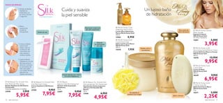 MODO DE EMPLEO:

                     1.Templa las Bandas
                       Depilatorias                                                   Cuida y suaviza                                                           
                                                                                                                                                                                                    Un lujoso baño
                                                                                                                                                                                                     de hidratación
                       frotándolas con
                       las manos durante
                       5 segundos.                                                    la piel sensible                                                                  




                     2. Retira
                        suavemente                                                                                         Disminuye la aparición            Milk & Honey Gold
                        la película                                                                                         del vello enquistado.           Softening Hand Lotion                                                Rica crema de     Milk & Honey Deluxe
                        transparente.                                                                                                                       Loción Ultra-Hidratante                                             baño hidratante
                                                       Fáciles de usar                                                                                     Manos Milk & Honey Gold                                                               Body Sponge
                                                                                                                                                           150 ml.                                                                               Esponja Corporal
                                                                                                                                                                                                                                                  Milk & Honey Gold
                                                                                                                                                           15983          8,95€                                                                  7.5 x 8 cm. Accesorio.
                                                                                                                                                             Milk & Honey Gold                                                                   15891                     5,00€
                     3. Coloca la Banda
                        sobre la piel
                                                                                                                                             Retarda
                                                                                                                                         el crecimiento
                                                                                                                                             del vello
                                                                                                                                                            Liquid Hand Soap
                                                                                                                                                            Jabón Líquido para Manos
                                                                                                                                                            Milk & Honey Gold
                                                                                                                                                            300 ml.
                                                                                                                                                                                                                     
                                                                                                                                                                                                                                                                   3,95€
                        limpia y seca en                                                                                                                                                      Suaviza, nutre y                                    Milk & Honey Gold
                        la dirección del                                                                                                                    15578           7,95€              acondiciona                                        Nourishing Hand & Body Cream
                        crecimiento del                                                                                                                                                                                                           Crema Nutritiva Manos y Cuerpo
                        vello (desde la                                                                                                                                                                                                           Milk & Honey Gold
                        rodilla al tobillo).                                                                                                                                                                                                      250 ml.
                                                                                                                                                                                                                                                 15570                    12,95€
                                                                                                                                                                                                                                                                    9,95€
                     4. Sujeta la Banda                                                                                            
                        Depilatoria y tira de
                        ella hacia atrás en
                        dirección contraria                                                                                                                                                                                                        Milk & Honey Gold
                        al crecimiento del                                                                                                                          
                        vello (del tobillo
                                                                                                                                                                                                                                                  Creme Bath
                                                                                                                                                                                                                                                 Crema de Baño
                        a la rodilla). Termina                                                                                                                                                                                                    Milk & Honey Gold
                        aplicando las                                                                                                                                                                                                             300 ml.
                        toallitas calmantes.                                           Incluye espátula para retirar                                                                                                                              18249                     9,95€
                                                                                                                                                                                                                                                                   6,95€
                                                                                           la Crema Depilatoria


 Silk Beauty For Smooth Skin                   Silk Beauty For Smooth Skin       Silk Beauty                         Silk Beauty For Smooth Skin
Hair Removal Wax Strips
                                                                                                                                                                                                                                                   Milk & Honey Gold
                                               Hair Removal Cream                Ingrown Hair Eliminating Gel          Anti-perspirant 24h Deodorant
Bandas Depilatorias Silk Beauty                Crema Depilatoria Silk Beauty     Gel Anti Vello Enquistado             Desodorante Antitranspirante
                                                                                                                                                                                                                                                  Creamy Soap Bar
Piel Sensible                                                                    Silk Beauty                                                                                                                                                      Jabón Cremoso en Barra
                                               100 ml.                                                                 24H para Piel Sensible Silk
16 bandas depilatorias y 2 toallitas.                                                                                                                                                                                                             Milk & Honey Gold
                                               23282                     9,95€   75 ml.                                Beauty
                                                                                                                                                                                                                                                  75 g.
                             7,95€                                                                        9,95€
                                                              7,95€
23949                                                                            22691                                 50 ml.
                                                                                                                                                                                                                                                                            3,50€
                 5,95€
                                                                                                                                                                                                                                                  15571
                                                                                                7,95€
                                                                                                                                                                               Se expande al
                                                                                                                       21666                        6,95€
                                                                                                                                                                                                                                                                   2,25€
                                                                                                                                                                            contacto con el agua


76   aseo personal
                                                                                                                                       4,95€                                                                             Jabón cremoso

                                                                                                                                                                                                                                                                    aseo personal   77
 