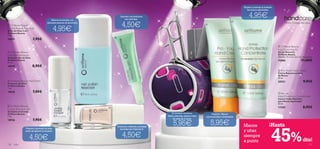 Repara y protege al instante
                                                                                                                                                                                las manos agrietadas.



                                           Elimina el esmalte con
                                                                                 Suaviza y acondiciona
                                                                                     las cutículas.
                                                                                                                                                                                   4,95€
                                                                                   4,50€
                                                                                                                                                                         
                                       delicada esencia de almendra.
                                                                                                                                                 
                                                                                                                                                                                                                    Nutre. Protege. Renueva.
  Oriﬂame Beauty
                                                4,95€

Crystal Base & Top Coat
Brillo de Uñas 2 en 1
Oriﬂame Beauty
7 ml.
                           7,95€
                                                                           
18927

                                                                                                                                                                                                              Oriﬂame Beauty
                                                                                                                                                                                                            Nail Grooming Kit
 Oriﬂame Beauty                                                                                                                                                                                             Set de Manicura
Nail Polish Remover                                                                                                                                                                                          Oriﬂame Beauty
Quitaesmalte de Uñas                                                                                                                                                                                         Tamaño: 17 x 5,5 x 5,5 cm. Accesorio.
Oriﬂame Beauty                                                                                                                                                                                               15885                   11,00€
75 ml.
18939                      8,95€
                                                                                                                         
                                                                                                                                                                                                              Pro-Youth Hand Cream
                                                                                                                                                                                                             Crema Rejuvenecedora
                                                                                                                                                                                                             de Manos
                                                                                                                                                                                                             50 ml.
 Oriﬂame Beauty
Protector de Uñas
                        Nail Shield                                                                                                                                                                          20357                      9,95€
Oriﬂame Beauty
7 ml.
18935                      7,95€         
                                                                                                                                                                                                              Intense
                                                                                                                                                                                                             Hand Protection Concentrate
                                                                                                                                                                                                             Concentrado Nutritivo
                                                                                                                                                                                                             para Manos Agrietadas
                                                                                                                                                                                                             50 ml.
 Oriﬂame Beauty                                                                                                                                                                                            17305                      8,95€
Cuticle Remover Gel
Gel Quita-Cutículas
Oriﬂame Beauty                                                                                                     El neceser contiene:               Objetivo: Manos
7 ml.                                                                                                         retira-cutículas, tijeras y lima   rejuvenecidas e hidratadas
                           7,95€                                                                                    de uñas de 4 caras.

                                                                                                                   5,95€                             5,95€
18936

                                                                                                                                                                              Manos                    ¡Hasta

                                                                                                                                                                                                         45%
                                                                               Endurece, refuerza y protege
                 Prepara y protege tus uñas
                 antes de aplicar el esmalte.
                                                                                 tus uñas con vitamina E.
                                                                                                                                                                              y uñas
                        4,50€                                                      4,50€                                                                                      siempre
                                                                                                                                                                              a punto                                                  dto!
120   color                                                                                                                                                                                                                                   121
 