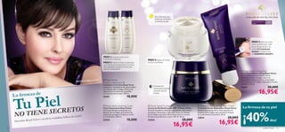 Rica fórmula que                                                                                      LA BELLEZA DE UNA PIEL MÁS FIRME
                                                                                                                                    reaﬁrma, fortalece
                                                                                                                                      y suaviza la piel.                                                                                             Para todo tipo de
                                                                                                                                                                                                                                                     pieles              +   40


                                                                                                                                                       


                                                                                                                                                                                                                                                    PASO 3: Aplicar el elixir
                                                                                                                                                                                                                                                    sobre la piel limpia, antes
                                                                                                                                                                                                                                                    de tu Crema de día o de
                                                                                                                                                                                                                                                    noche 2 ó 3 veces por
                                                                                                                                                                                                                                                    semana, o a diario para
                                                                                                                                                                                                                                                    un tratamiento intensivo.
                                                                                 PASO 1: Limpia tu piel con la
                                                                                 Limpiadora Cremosa.                          PASO 4: Aplica la Crema
                                                                                 PASO 2: Utiliza el Tónico Suavizante         de Día o de Noche.
                                                                                 para eliminar las impurezas, los restos
                                                                                 de maquillaje y preparar la piel para
                                                                                 aplicar el tratamiento.
                                                                                                                                                                                                                                        Royal Velvet Lifting Elixir
                                                                                                                                                                                                                                       Elixir Facial Efecto Lifting Royal Velvet
                                                                                                                                                                                                                                      Serum reaﬁrmante con efecto tensor.
                                                                                                                                                                                                                                       Disminuye líneas y arrugas, mejora la
                                                                          UCCI     Royal Velvet                                                                                                                                        elasticidad e hidrata la piel en profundidad
                                                               MONICA BELL
                                                                                 
                                                                                 Creamy Cleansing Milk                                                                                                                                 con Infusión de Iris Negro. Innovadora brocha
                                                                                 Limpiadora Cremosa Royal Vevet                                                                                                                        aplicadora. 30 ml.
                                                                                                                                    Hidratación
                                                                                 Limpiadora revitalizante de textura ligera                                                                                                            22817                                 30,00€
                                                                                                                                                                                                                                                              16,95€
                                                                                 con Infusión de Iris Negro. Elimina las            antienvejecimiento
                                                                                                                                    durante toda la




     TuIEPEiel RETOS
     La ﬁrmeza de
                                                                                 impurezas y los restos de maquillaje
                                                                                 a la vez que nutre tu piel. 200 ml.                noche.
                                                                                 22421                         18,00€

                                                                                  Royal Velvet Soothing Toner                 Royal Velvet Firming Day Cream SPF 15                  Royal Velvet Repairing Night Cream
                                                                                                                                                                                                                                         La ﬁrmeza de tu piel

      O T N S EC
                                                                                 Tónico Suavizante Royal Velvet               Crema de Día Reaﬁrmante SPF 15 Royal Velvet             Crema de Noche Reparadora Royal Velvet




                                                                                                                                                                                                                                         ¡40%
                                                                                 Tónico puriﬁcante enriquecido con            Fórmula de altísima calidad y propiedades reaﬁrmantes   Restaura la juventud de tu rostro gracias a la

     N
                                                                                 Infusión de Iris Negro que elimina las       excelentes. Renovada y mejorada crema con Infusión      Infusión de Iris Negro que aumenta la ﬁrmeza
                                                                                 impurezas y prepara la piel para recibir     de Iris Negro que actúa eﬁcazmente sobre la textura,    de tu piel mientras duermes. 50 ml.
                                                              tu piel
                                       verdadera belleza de                      su tratamiento. 200 ml.                      ﬁrmeza y suavidad de tu rostro. SPF 15. 50 ml.
                                                                                                                                                                                      22814                              28,00€
                    Velvet y revela la                                                                         18,00€                                                  28,00€
     Descubre Royal
                                                                                                                                                                                                              16,95€                                                          dto!
                                                                                 22423                                        22424


12
                                                                                                                                                            16,95€                                                                                                  cuidado facial   13
 