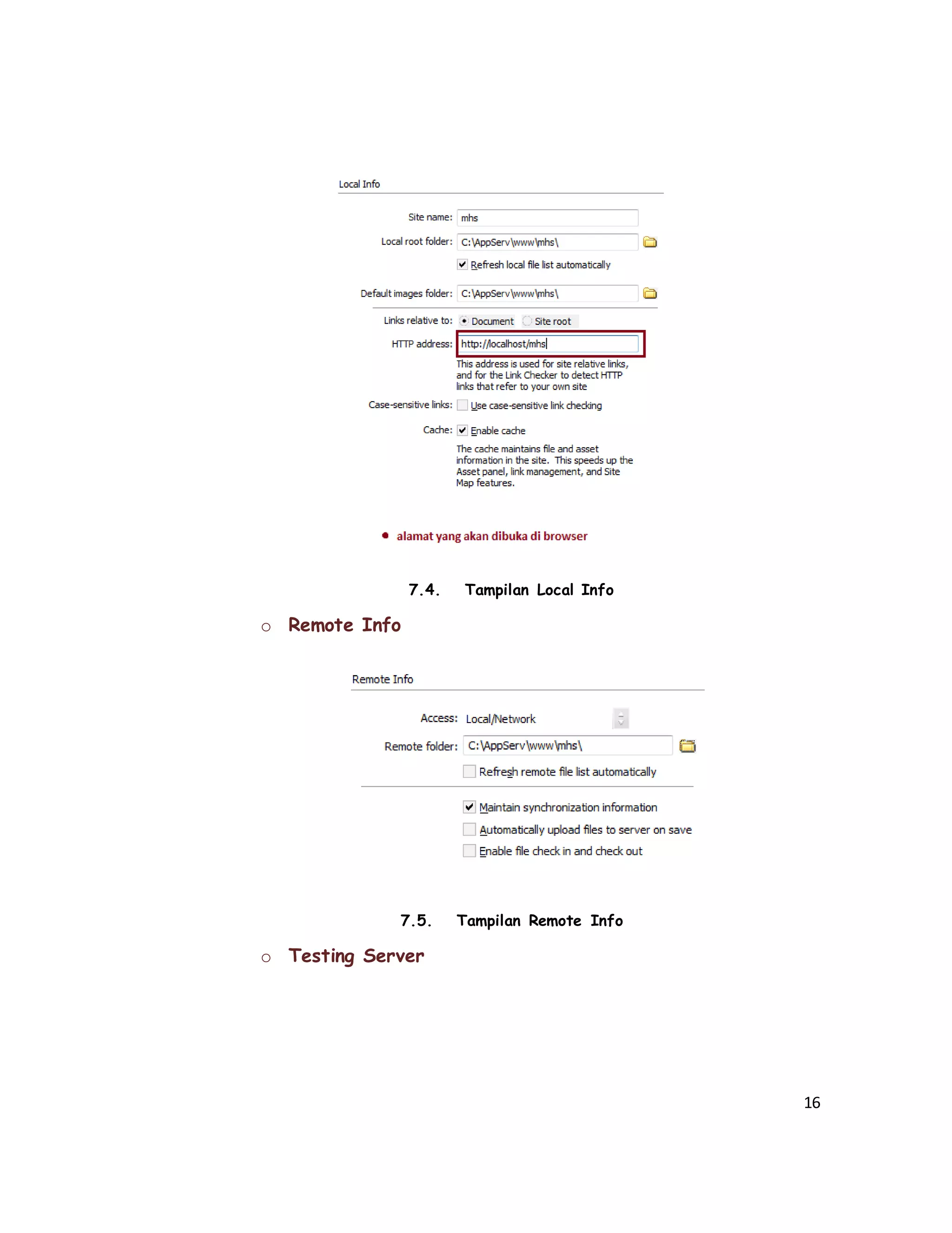 16
7.4. Tampilan Local Info
o Remote Info
7.5. Tampilan Remote Info
o Testing Server
 