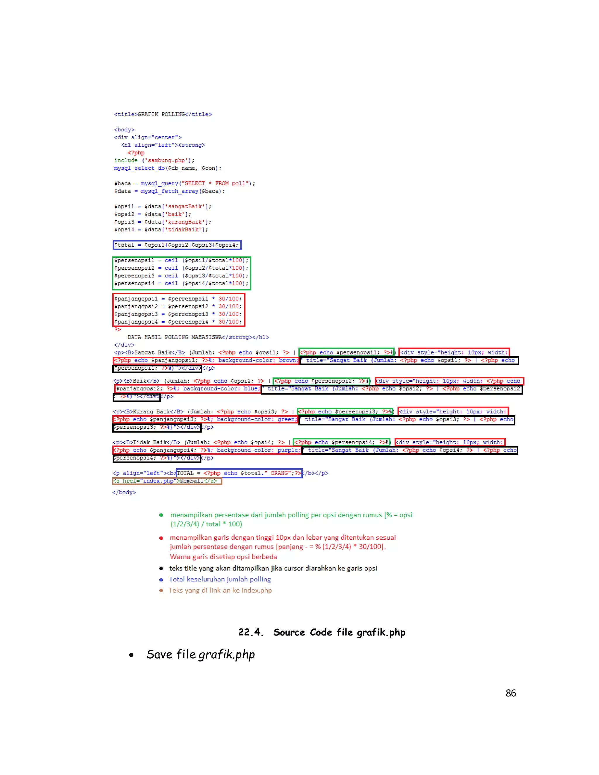 86
22.4. Source Code file grafik.php
 Save file grafik.php
 