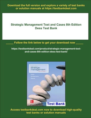 Strategic Management Text and Cases 8th Edition Dess Test Bank | PDF