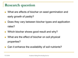 Effect of Biochar on Seed Germination, Early Growth and Soil Properties ...