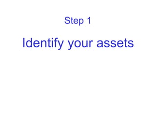 Step 1

Identify your assets
 