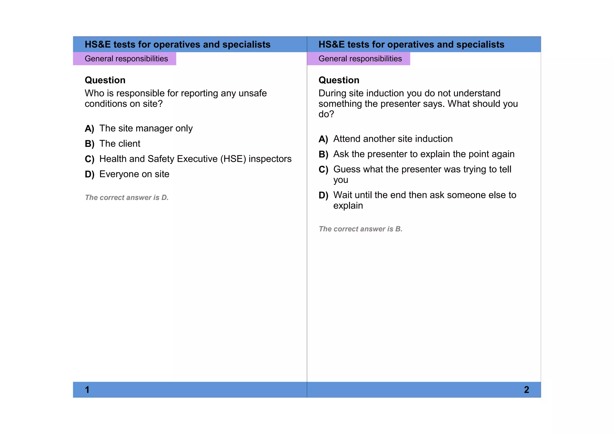 Health Safety and Environment test for Operatives and Specialists PPT