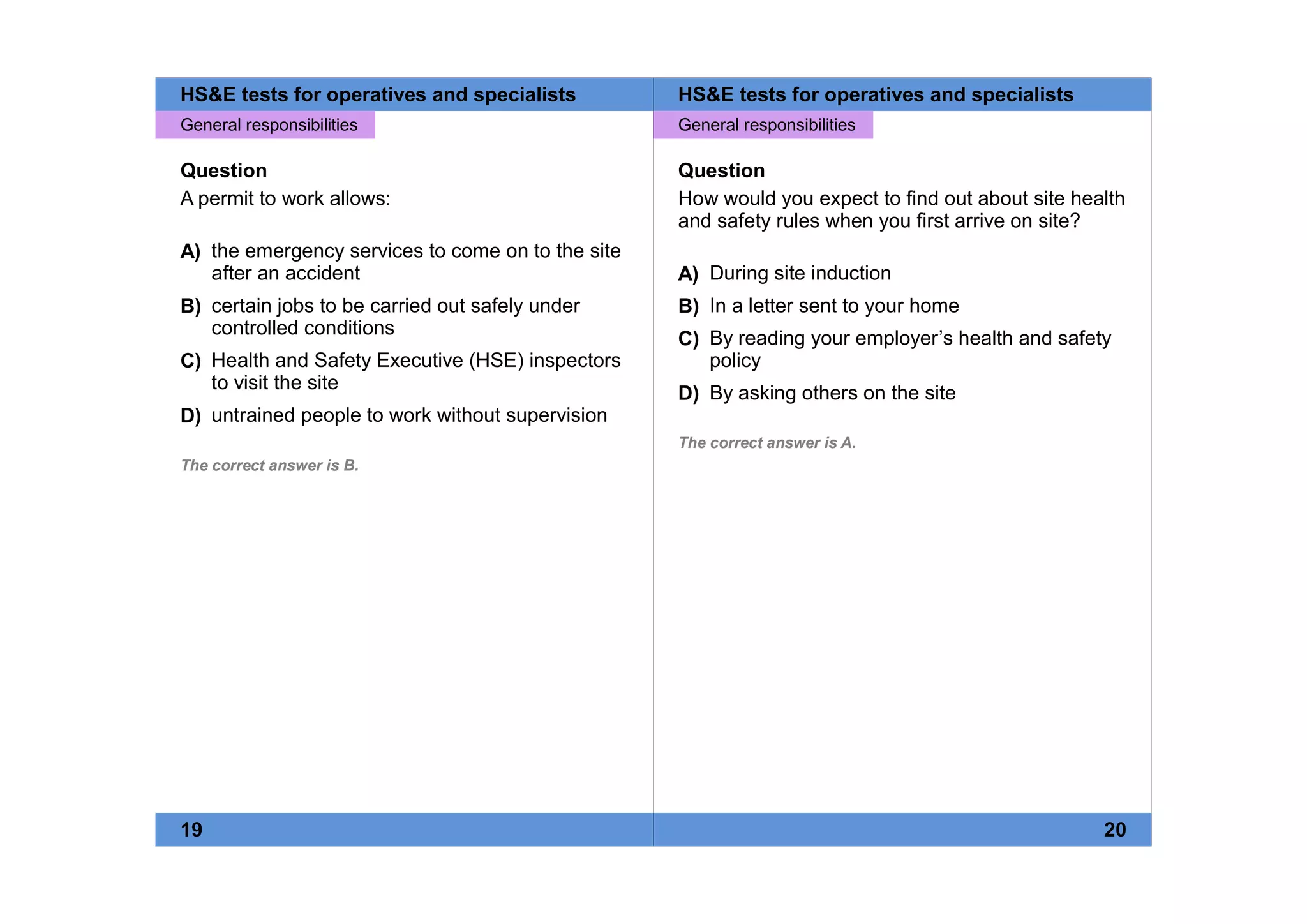 Health Safety and Environment test for Operatives and Specialists