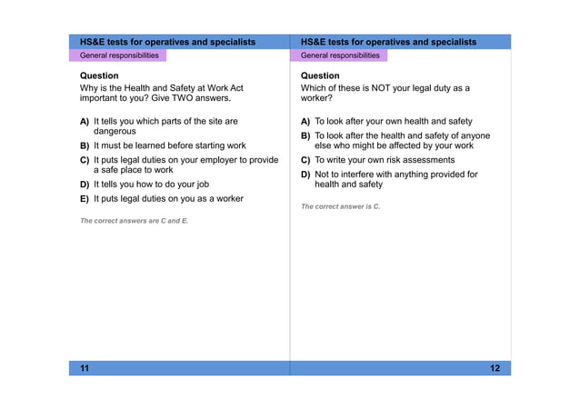 Health Safety and Environment test for Operatives and Specialists | PPT