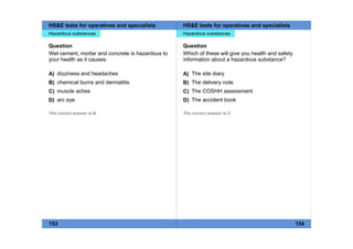 Hazards Test Examples Health Safety and Environment test for Operatives and Specialists | PDF