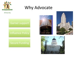 Why	
 Advocate	
 


Garner	
 support	
 	
 


Inﬂuence	
 Policy	
 


Secure	
 Funding	
 
 