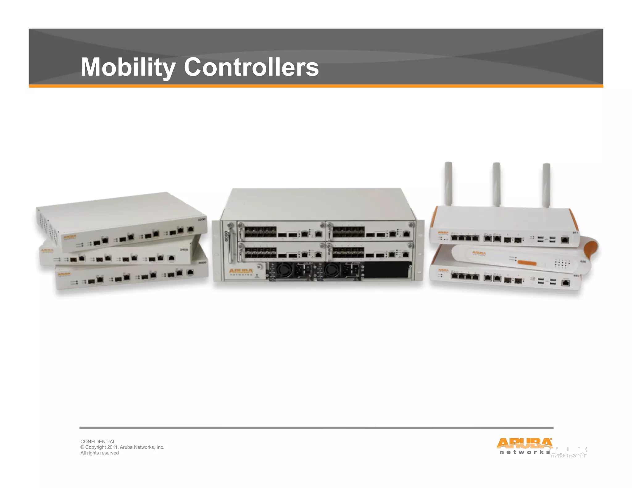 CONFIDENTIAL
© Copyright 2011. Aruba Networks, Inc.
All rights reserved21
Mobility Controllers
 