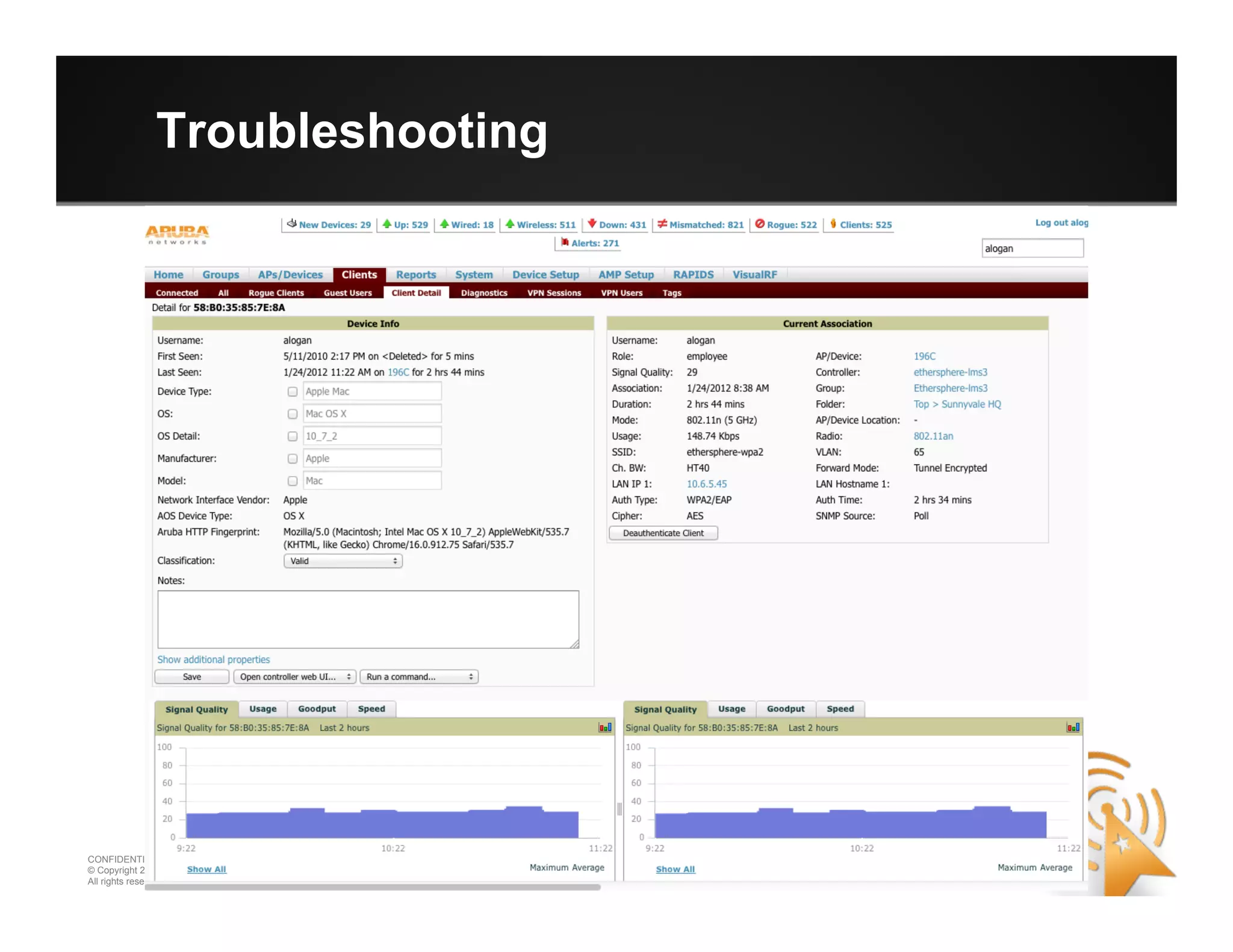 32 32
CONFIDENTIAL
© Copyright 2012. Aruba Networks, Inc.
All rights reserved
Troubleshooting
 