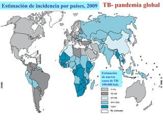Estimación de incidencia por países, 2009 TB- pandemia global




                                      Estimación
                                      de nuevos
                                      casos de TB/
                                      100.000 hab.
 