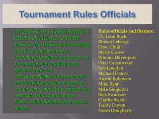 INTERESTED IN BECOMING A               Rules officials and Starters:
RULES OFFICIAL FOR THE                 Dr. Leon Buck
...