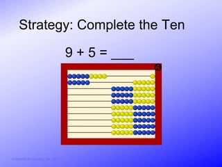 Strategy: Complete the Ten

                                        9 + 5 = ___




© Activities for Learning, Inc., 2012
 