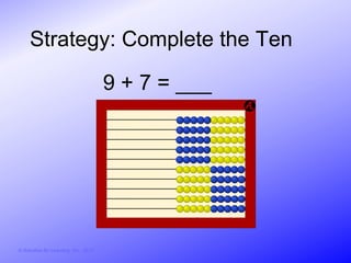 Strategy: Complete the Ten

                                        9 + 7 = ___




© Activities for Learning, Inc., 2012
 