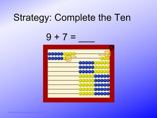 Strategy: Complete the Ten

                                        9 + 7 = ___




© Activities for Learning, Inc., 2012
 