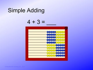 Simple Adding

                                        4 + 3 = ___




© Activities for Learning, Inc., 2012
 