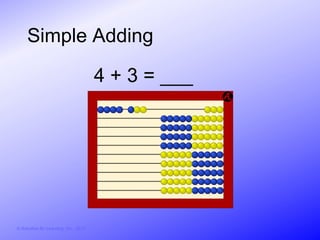 Simple Adding

                                        4 + 3 = ___




© Activities for Learning, Inc., 2012
 