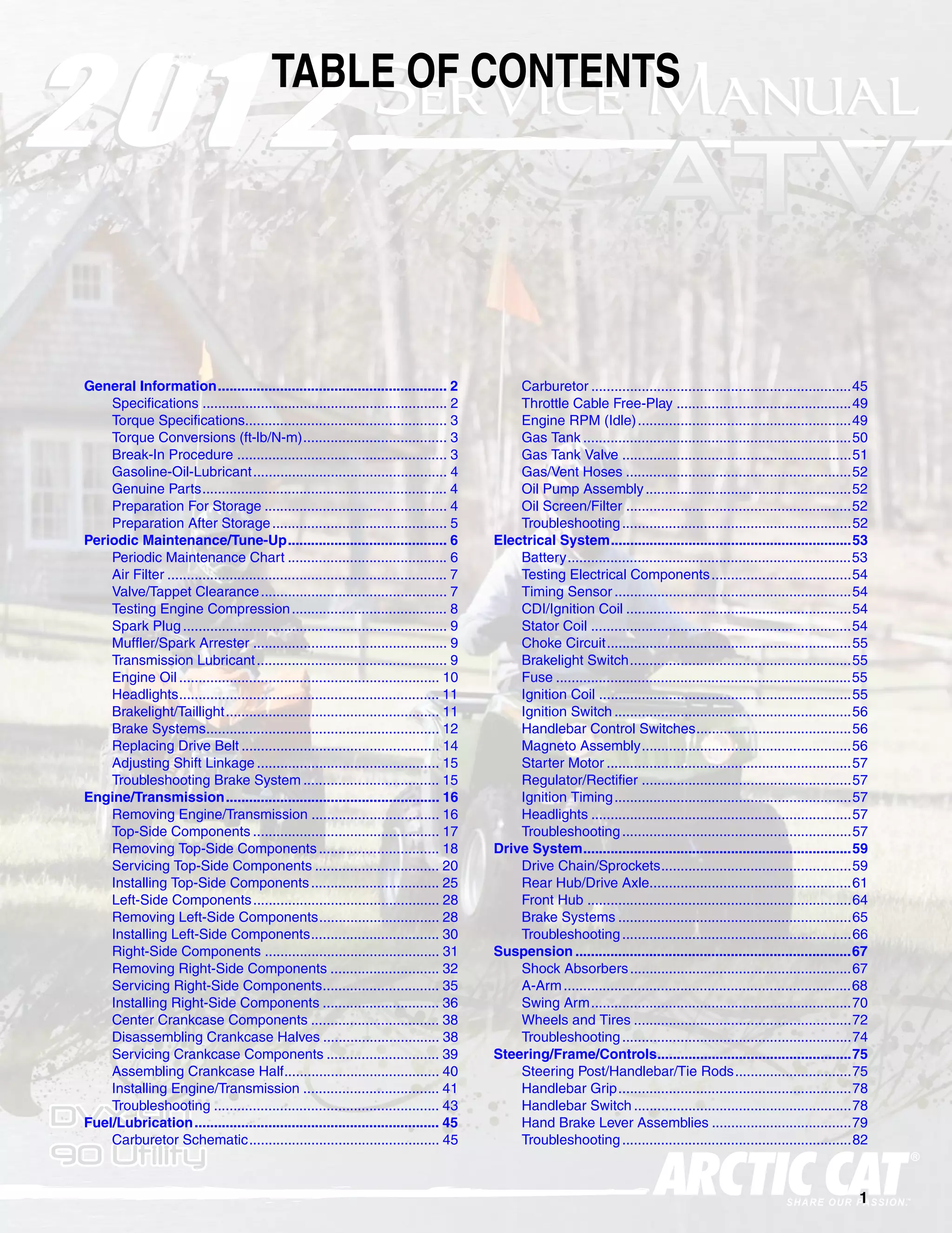 2012 arctic cat dvx 90 90 utility atv service repair manual | PDF