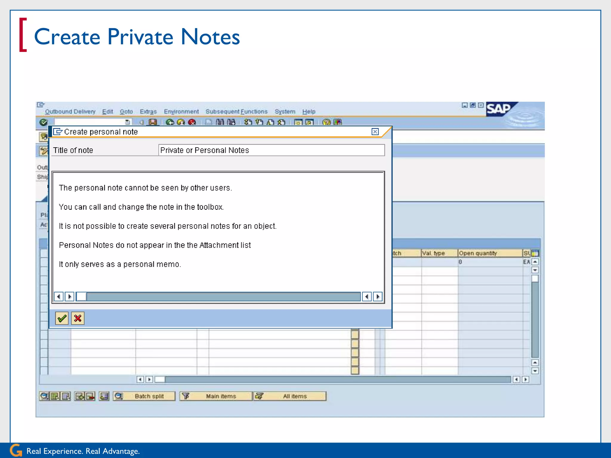 [ Create Private Notes




Real Experience. Real Advantage.
 