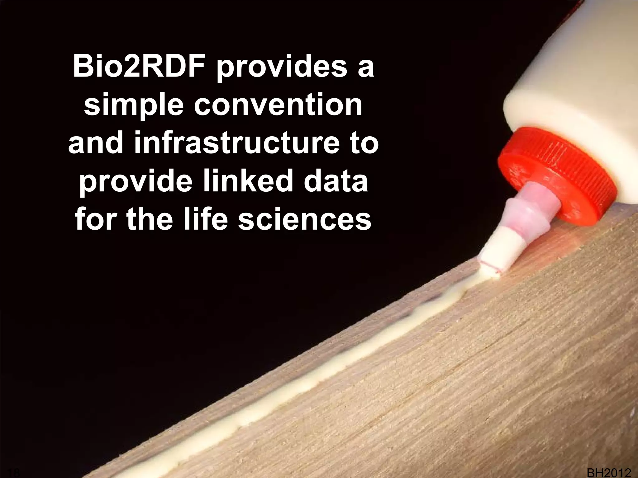 Bio2RDF provides a
      simple convention
     and infrastructure to
      provide linked data
     for the life sciences




18                           BH2012
 