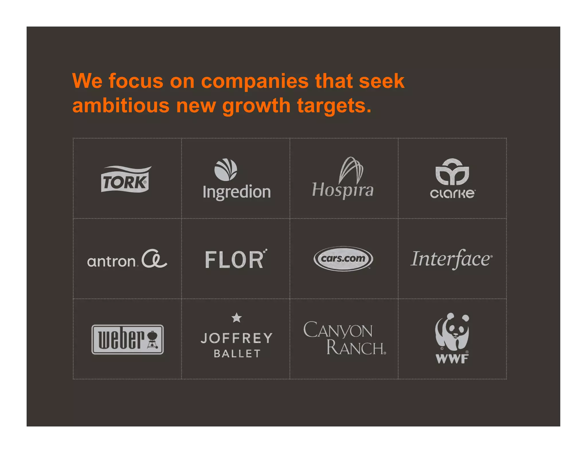 We focus on companies that seek
ambitious new growth targets.




©2012 Proprietary and Confidential. This document may not be shared without express written permission from Avenue.   3
 