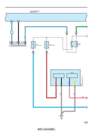 F RELAY LOCATIONS
[Instrument Panel J/B Assembly Inner Circuit]

                                       (Cont'd)




                                                     1       2
                                                                       11 3A
                          ACC1 Relay                15A P/POINT NO.2
                                                     1       2
                                                                       28 3B
                                                  10A ECU ACC
                                                                       34 3A
     20 3A
                                                                       12 3B
                                                                       27 3B
                                                                       55 3A
                                                                       56 3A

                          ACC2 Relay
                                                     1       2
                                                                       10 3A
                                                    15A P/POINT NO.1
                                                     1       2
                                                                       38 3B
                                                   7.5A RADIO
                         IG1 NO.1 Relay                                36 3B
                                                     1       2
                                                                       35 3C
                                                    10A ECU IG1
                                                                       36 3C
     15 3A
                                                                       37 3C
                                                                       15 3C
                                                                       29 3C
                                                                       14 3C
                                                                       28 3C
                                                                       19 3A
                                                                       40 3A
                                                                       20 3D
                                                                       25 3D


                                                     1       2
                                                                       2 3C
                                                  7.5A BK/UP LP




                                (Cont. Next Page)




32

                             BRZ (G4400BE)
 