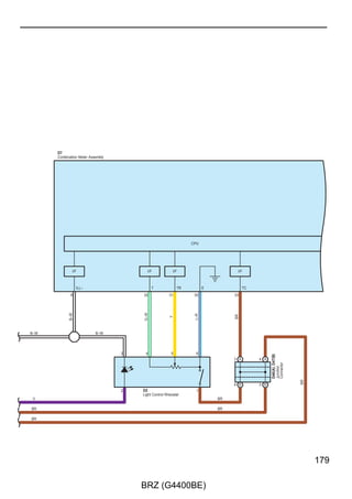 Engine Immobiliser System (w/ Smart Entry  Start System), Smart Entry  Start System, Starting (w/ Smart Entry  Start
System), Steering Lock (w/ Smart Entry  Start System) and Wireless Door Lock Control (w/ Smart Entry  Start System)



                                                      A37
                                                      Junction Connector

                        13              12




                                              (M/T)
                                        B–O
                                                                                                           # : There is no wire color information.




                                                      Park/Neutral Position
                                         1




                                                      Switch Assembly
                                                                                                                                                     W–R(A/T)

                                                      A54

                                                                                                                                                       BR
                                         2
                               (M/T)




                                              (M/T)
                                        G–B
                        B–L




                                                                                                     B–L




                        4 A            16 A                                          14 A    26 C
                          EC            NSW                                          STSW2     STA

                                         A33(A), A35(C)
                                         ECM


                         TACH           STSW                                  IMO     ACCR    STAR
                       15 C            17 A                             25 C         32 C    34 C
                        GR–R




                                                                                              LG–R
                                        G–W




                                                                                      G–Y
                                                                              Y




                                                                                                                                                       B–L




                                                                                                                                                      LG–R

                                                                                                                                                       G–Y

                                                                                                                                                        Y

                                                                                                                                                      G–W

                                                                                                                                                      GR–R




60

                                                                                  BRZ (G4400BE)
 