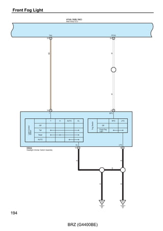 A73(A), D5(B), D6(C)
                                                       Main Body ECU




       ACC    BMPX    BECU                        KSWB                    GND      GND                         GND
      22 B    32       1                           2                     11        1 C                         4 A




                                                                                                               B–Y
                                                                                   B
             19 3C   27 3A                        7 3C                 18 3B

                      G–R
              L–R
       W




                                                  G
                             Junction Connector




                                                                                          Junction Connector




                                                                                                                      Junction Connector
                             D16(A), D17(B)


                     21 A                                                          4 A




                                                                                          D8(A), D9(B)
                                                                                                               9 A




                                                                                                                      A9(A)
                                                                         B–Y
                     12 B                                                          6 B                         7 A
W
                      G–R




L–R


G–R


G

                                                                                   B–Y




                                                                                                               B–Y
                                                                         B–Y




R                                                                                                                                          R

G                                                                                                                                          G

P–G                                                                                                                                        P–G




                                                                              D3     D1                          A3




                                                                                                                                                 75

                                        BRZ (G4400BE)
 