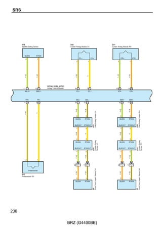 (∗1 A/T)
                                                                                               1


                                                                                                                  7. 5A
                                                                                                                  PUSH–AT


                                                                                               2




                                                                                                       (∗1 A/T)
                                                    1
                1




                                                                             (∗2 A/T)
           1                                   2         5




                                      (A/T)




                                                                                                       (A/T)


                                                                                                                            (A/T)
                            W–L




                                  R
                                                                  ST
                    7. 5A                                         Relay                        5                   2
                    ST

                                               1         3                                                                          INHIBITOR
           2                                                                                                                        Relay

                1                                   1         1                                3                   1


                                                                          1 1E                     1                    1                       2 1E
           BR




  Y–P




                                                                                                                  W–R
                                                                                                       (A/T)


                                                                                                                            (A/T)




                                                                                                                                                W–B
                                                        W–L
 (M/T)
                                              B–L




                                                                                                                                                      (∗2)
                                                                                              R
 BR–B                                                                                                                                                         BR–B

 BR–W                                                                                                                                                         BR–W

   R
(∗2 A/T)

W–B(∗2)

W–R(A/T)                                                                                W–R(A/T)                                                               W–R
                                                                                                                                                               (A/T)
  BR




  B–L

LG–R(∗1)                                                                                                                                                     LG–R(∗1)

   O                                                                                                                                                            O

  B–P                                                                                                                                                          B–P

G–Y(∗1)                                                                                                                                                      G–Y(∗1)

 Y(∗1)                                                                                                                                                        Y(∗1)

 R(A/T)                                                                                                                                                       R(A/T)

G–W(∗1)                                                                                                                                                      G–W(∗1)

GR–R(∗1)                                                                                                                                                     GR–R(∗1)

 Y(∗2)                                                                                                                                                        Y(∗2)

   R                                                                                                                                                            R




                                                                                                                                                                       117

                                  BRZ (G4400BE)
 