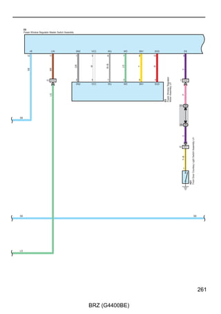 DLC3
        : Parts Location
   Code                     See Page               Code                 See Page                 Code                 See Page
 A19    B        42                              D8     A     40                                 D10        40
 A34    B        42                              D9     B     40


        : Junction Block and Wire Harness Connector
 Code            See Page      Junction Block and Wire Harness (Connector Location)
  3A        26                 Instrument Panel Wire and Instrument Panel J/B Assembly (Instrument Panel Reinforcement)


        : Connector Joining Wire Harness and Wire Harness
 Code            See Page      Joining Wire Harness and Wire Harness (Connector Location)
 AC1        46                 Engine Room Main Wire and Engine Wire (Engine Unit)
 AD1        47                 Engine Room Main Wire and Instrument Panel Wire (Cowl Side Panel RH)
 AD2        47                 Engine Room Main Wire and Instrument Panel Wire (Instrument Panel Reinforcement)


        : Ground Points
 Code            See Page      Ground Points Location
  C1        46                 Engine Unit
  D1        47                 Cowl Side Panel LH
  D3        47                 Instrument Panel Brace RH
  D4        47                 Cowl Side Panel RH




142

                                                       BRZ (G4400BE)
 