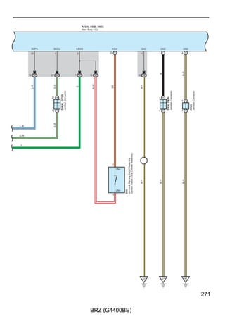 Headlight

                                            A73(A), D5(B), D6(C)
                                            Main Body ECU




                                                                                                                  DIM
                                                                                                                11 A        3 B                                                        23 A

                                                                                                                                                              (BAT)
      G                                                                        G                            G




                                                                                                                                                          80A MAIN




                                                                                                                                                                      Block Assembly
                                                                                                                                                                      Fusible Link
                                                        G




                                                                                                                                                                      A76(B)
                                                             1
                                                                                                                                                           1 B




                                                                                                 G




                                                                                                                            G
          1                1                    5        2


                  10A               10A                           DIM




                                                                                                                                                             W




                                                                                                                                                                                        Y
                  H–LP              H–LP                          Relay
                  RH HI             LH HI                                                      20 AD2
                                                3        1
          2                2


              1                 1                            1              1 1D
                          W–L




                                                                                   Solenoid
                                                                                                                                  Headlight Assembly LH
                                                                          B–W




                                                                                                        R
                                                                                         Y




                                                                                                                   B




                                                                                                                                  A60




                                                                           7              8             5              6
                                                                                         B–W




                                                                                                                   B–W
                                                                          W–L




                                                                                                        L




  R–W




      L




                                                                                                                       A1




152

                                                                 BRZ (G4400BE)
 