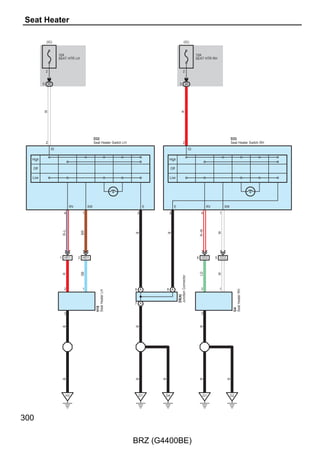 : Parts Location
  Code                     See Page              Code                  See Page                Code                  See Page
    A3          39                             D6     C      40                                 D22        40
A9     A        42                                 D7        40                                 D24        40
A10    B        42                             D8     A      40                                 D35        40
   A38          39                             D9     B      40                                 D36        40
   A44          39                             D12    A      40                              D46    A      41
   A60          39                             D13    B      40                              D47    B      41
A73    A        42                             D14    C      40                              D50    A      41
A75    A        36, 39                         D16    A      40                              H1     A      45
    D1          40                             D17    B      40                              H6     A      45
    D2          40                                D18        40                                  J1        45
    D3          40                                D19        40                                  J4        45
D5     B        40                                D21        40


       : Relay Blocks
Code            See Page      Relay Blocks (Relay Block Location)
 1         24                 Engine Room R/B (Engine Compartment Right)


       : Junction Block and Wire Harness Connector
Code            See Page      Junction Block and Wire Harness (Connector Location)
 1B
           24                 Engine Room Main Wire and Engine Room J/B (Engine Compartment Right)
 1C
 3A
           26                 Instrument Panel Wire and Instrument Panel J/B Assembly (Instrument Panel Reinforcement)
 3B
 3C        26                 Engine Room Main Wire and Instrument Panel J/B Assembly (Instrument Panel Reinforcement)
 3D        26                 Instrument Panel Wire and Instrument Panel J/B Assembly (Instrument Panel Reinforcement)
 3E        26                 Engine Room Main Wire and Instrument Panel J/B Assembly (Instrument Panel Reinforcement)


       : Connector Joining Wire Harness and Wire Harness
Code            See Page      Joining Wire Harness and Wire Harness (Connector Location)
AD2        47                 Engine Room Main Wire and Instrument Panel Wire (Instrument Panel Reinforcement)
HD1        47                 No. 2 Floor Wire and Instrument Panel Wire (Cowl Side Panel LH)
JH1        48                 Luggage Room Wire and No. 2 Floor Wire (Quarter Panel LH)


       : Ground Points
Code            See Page      Ground Points Location
 A1        46                 Front Fender Apron LH
 A3        47                 Cowl Side Panel LH
 A7        46                 Front Fender Apron RH
 D1        47                 Cowl Side Panel LH
 D2        47                 Instrument Panel Brace LH
 D3        47                 Instrument Panel Brace RH
 D4        47                 Cowl Side Panel RH
 H1        48                 Lower Back Panel




                                                                                                                                181

                                                      BRZ (G4400BE)
 