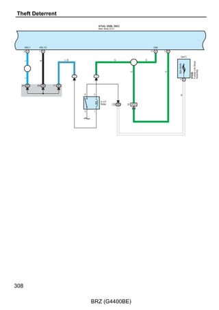 D40(A), D41(B)
       Certification ECU Assembly




          CANH               CANL                       AGND           SWIL             RCO                    RDA             RSSI
         14 B              15 B                        24 B           16 B             5 A                   17 A             19 A
                (∗2)




                                  (∗2)




                                                              (∗2)




                                                                             (∗2)




                                                                                             (∗2)




                                                                                                                    (∗2)




                                                                                                                                     (∗2)
                                                                       LG




                                                                                       LG
          G




                             R




                                                                                                                               R
                                                        B




                                                                                                              P
                                                         6              9           47 HD1                 45 HD1            46 HD1
                                                     AGND            SWIL




                                                                                             (∗2)




                                                                                                                    (∗2)




                                                                                                                                     (∗2)
                                                                                                                               BR
                                                                                                              G
                                                                                       Y
           4                15
                                         D43
                                         Junction
                                         Connector
           3                14




                                                     D25
                (∗2)




                                  (∗2)
                             LG
          P




                                                     Engine Switch



                                                                                       4 A                    5 A             2 A (∗5)
                                                                                      10 B                    9 B             6 B (∗4)
                                                                                         +5                    DATA            RSSI
 P
(∗2)




                                                                                    H26(A)
LG                                                                                  Door Control Receiver
(∗2)                                                                                H28(B)
                                                                                    Tire Pressure Warning ECU and Receiver
                                                                                    (Door Control and Tire Pressure
                                                                                     Monitoring System Receiver Assembly)




                                                                                                                                            189

                                                              BRZ (G4400BE)
 