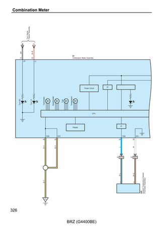 : Parts Location
  Code                     See Page              Code                  See Page                Code                  See Page
A9     A        42                             D16    A      40                                 D53        41
A73    A        42                             D17    B      40                                 G18        44
A76    B        36, 39                         D40    A      41                                 H21        45
D5     B        40                             D41    B      41                              H26    A      45
D6     C        40                                D43        41                              H27    A      45
D8     A        40                                D45        41                              H28    B      45
D9     B        40                             D50    A      41                                  J3        45


       : Relay Blocks
Code            See Page      Relay Blocks (Relay Block Location)
 1         24                 Engine Room R/B (Engine Compartment Right)


       : Junction Block and Wire Harness Connector
Code            See Page      Junction Block and Wire Harness (Connector Location)
 1D        24                 Engine Room Main Wire and Engine Room J/B (Engine Compartment Right)
 3A
           26                 Instrument Panel Wire and Instrument Panel J/B Assembly (Instrument Panel Reinforcement)
 3B
 3C        26                 Engine Room Main Wire and Instrument Panel J/B Assembly (Instrument Panel Reinforcement)
 3D        26                 Instrument Panel Wire and Instrument Panel J/B Assembly (Instrument Panel Reinforcement)


       : Connector Joining Wire Harness and Wire Harness
Code            See Page      Joining Wire Harness and Wire Harness (Connector Location)
AD1        47                 Engine Room Main Wire and Instrument Panel Wire (Cowl Side Panel RH)
AD2        47                 Engine Room Main Wire and Instrument Panel Wire (Instrument Panel Reinforcement)
GD1        47                 No. 1 Floor Wire and Instrument Panel Wire (Cowl Side Panel RH)
HD1        47                 No. 2 Floor Wire and Instrument Panel Wire (Cowl Side Panel LH)
JH1        48                 Luggage Room Wire and No. 2 Floor Wire (Quarter Panel LH)


       : Ground Points
Code            See Page      Ground Points Location
 A3
           47                 Cowl Side Panel LH
 D1
 D3        47                 Instrument Panel Brace RH
 D4        47                 Cowl Side Panel RH
 H1        48                 Lower Back Panel
 H3        48                 Quarter Wheel House Panel LH




                                                                                                                                207

                                                       BRZ (G4400BE)
 