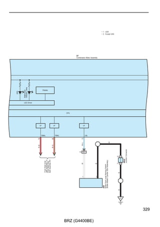 Headlight Beam Level Control

                                                                                           A73(A), D5(B), D6(C)
                                                                                           Main Body ECU




      GND                         GND                                                             TAIL
      1 C                         4 A                                                           25 B


                                  B–Y
      B




                                                                                                 BE
             Junction Connector




                                         Junction Connector




      4 A
             D8(A), D9(B)




                                  9 A
                                         A9(A)




      6 B                         7 A




                                                                                                18 A
                                                                                                  T



                                                                                                      T           H   AUTO     EL

                                                                                     Off
                                                                    Light Control




                                                                                    Tail
                                                                    Switch




                                                                                    Head

                                                                                    AUTO
      B–Y




                                  B–Y




                                                                                                                             EL
                                                              D50(A)                                                         12 A
                                                              Headlight Dimmer Switch Assembly
                                                                                                                              B
                                                                                                                              B




                                                                                                                                    B




        D1                          A3                                                                                         D4   D1




210

                                                              BRZ (G4400BE)
 