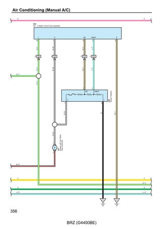 (BAT)                         (ACC)            (IG)


                                                                                                                             20A                   7. 5A           7. 5A
                                                                                                                             DOME                  RADIO           GAUGE


                                                                                                             2                              2               2

                                                                                                                 1                        36 3B            2 3A

b1                                  c1
Side Airbag Module LH               Side Airbag Module RH




                                                                                                             W
                                                                                                           8 AD2

            SFL+             SFL–                   SFR+           SFR–
       2                1                      2             1
      Y–B




                                              Y–B
                        Y




                                                            Y




                                                                                                                                                           W–G
                                                                                                                                           R–B
                                                                                                             O
    2 Hb1          1 Hb1                2 Gc1              1 Gc1
      Y–B




                                              Y–B
                        Y




                                                            Y




                                                                                                                     Junction Connector
                                                                          D27(A), G1(B), H17(C)
                                                                          Airbag Control Module




                                                                                                                     D46(A), D47(B)
      9 C          10 C                       7 B           6 B                                            10 A
       SFL+             SFL–                  SFR+           SFR–


                                                                                                            7 B
      CANL                  CANH       PAON                 PAOFF
    22 A                13 A         23 A                  17 A
                                       LG–R




                                                            LG–Y
      R–W




                            P–L




                                                                                                             O




                                     26 3A                 25 3A




                                                                                                                                                           W–G
                                                                                                                                           R–B




                                     48 3A                 44 3A
                                                                                                             O
                                       Y–R




                                                            L




                                        3                    5                                              12                             11              10
                                       PAON                  P–AB                                                                                           LAPB
                                                                                                                                                                   Clock Assembly



                                                                                                  PASSENGER AIRBAG
                                                                                                  ON–OFF Indicator
                                                                                                                                                                   D18




                                        GND                  GND
                                        8                   14
                                       B–Y




                                                            B–Y
                                       B–Y




                                                                                                                                                                                    P–L

                                                                                                                                                                                    R–W



                                          D3




                                                                                                                                                                                          237

                                                           BRZ (G4400BE)
 