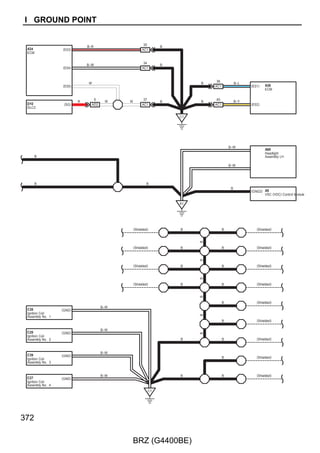 A73(A), D5(B), D6(C)
Main Body ECU




           CANL         CANH
         13 B          14 B

           LG




                        P


          14            3




                                                    Connector
                                                    Junction
                                                    D43
          13            2        12           1
           BR–W




                                             W–B
                                 R–Y
                        BR




                               39 AD1   21 AD1
                                             W–B
                                 R–Y




                                 18           7
                                                    A17
                                                    Junction
                                                    Connector
                                 17           6
                                 B–R




                                             BR




                                                                          A5
                                 14          26                           VSC (VDC) Control Module
                                 CANL        CANH



                                  FL+    FL–           FR+       FR–        RL+       RL–        RR+    RR–
                                 19     32            16         4        31         18         17     29
                                                                                     LG–B
                                                      G–O




                                                                G–B




                                                                           LG
                                        W




                                                                                                       G
                                 B




                                                                                                 L




                                                                  Speed Sensors




                                                                                                               BR

                                                                                                              BR–W




                                                                                                                    253

                               BRZ (G4400BE)
 