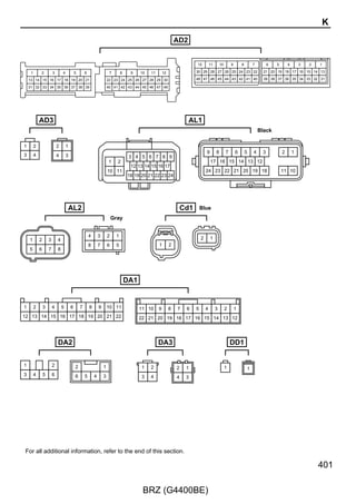 Luggage Compartment Door Opener
             (IG)


                          7. 5A
                          BK/UP LP


            2

          2 3C


                                                                                                                                        W–G(A/T)

                                                                                                                                         V(A/T)

                                                                                                                                        B–G(A/T)

                                                                                                                                        BR(A/T)




                                      W–G
                  (A/T)




                                            (A/T)




                                                                        (A/T)




                                                                                                                  (A/T)




                                                                                                                                (A/T)
                                                                                                         B–G
           R–L




                                                                                                                           BR
                                                                  V
          4 AL2                      3 AL2                       2 AL2                             1 AL2                  8 AL2
           BR–Y
                  (A/T)




                                            (A/T)




                                                                        (A/T)




                                                                                                                  (A/T)




                                                                                                                                (A/T)
                                                                  B–W
                                      G–Y




                                                                                                                           R
                                                                                                         L




                                                        2    6     1            9    7

                                                        RB   PL     RL          NL   DL

                                                    P
                                                                                          Park/Neutral Position




                                                    R
                                                                                          Switch Assembly




                                                    N

                                                    D
                                                                                          L2




      P                                                                                                                                    P

  LG                                                                                                                                      LG




282

                                     BRZ (G4400BE)
 
