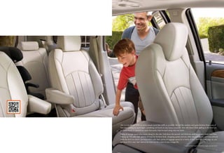 Life is to be shared. With as many people (and their stuff) as possible. We did the numbers and gave Enclave three rows of
ﬁrst-class seating for up to eight – something not found on any luxury crossover. And with Smart Slide, getting to the third row
is simple thanks to second-row seats that easily slide forward using only one hand.

Plenty of storage space also comes along for the ride. Fold down the second- and third-row seats to create a level load ﬂoor,
freeing up 115 cubic feet1 (plenty of room for furniture ﬁnds, shopping sprees and any other discoveries you can’t live without).
With the third row down, you have 65.9 cubic feet, plenty of luggage space for a family of four. And with both rows up, you
                                                 1


still have 23.3 cubic feet1 behind the third row for a box of rare vintage LPs.

                                                                                    Cargo and load capacity limited by weight and distribution.
                                                                                    1




                                                                                                                                           11
 