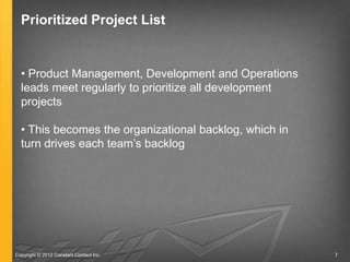 Prioritized Project List


  • Product Management, Development and Operations
  leads meet regularly to prioritize all dev...