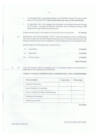 2012 CAPE Unit 1 Accounting Paper 2 | PDF