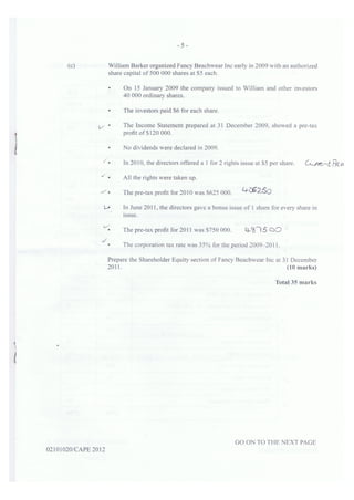2012 CAPE Unit 1 Accounting Paper 2 | PDF