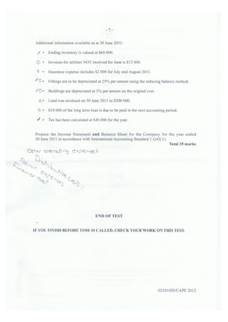2012 CAPE Unit 1 Accounting Paper 2 | PDF