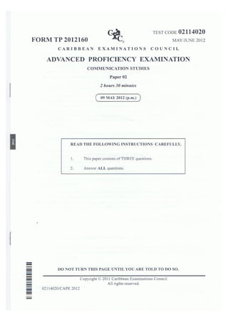 2012 CAPE Communication Studies Paper 2