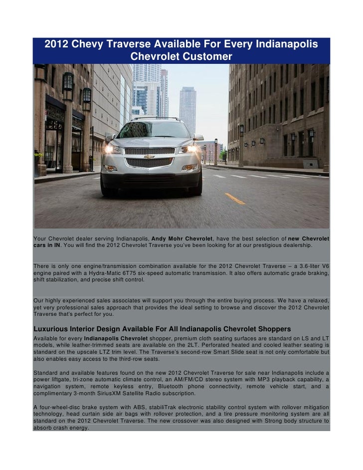 2012 Chevy Traverse Available For Every Indianapolis
