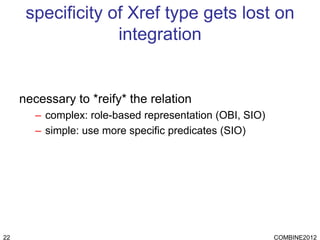 specificity of Xref type gets lost on
                   integration


     necessary to *reify* the relation
        – co...