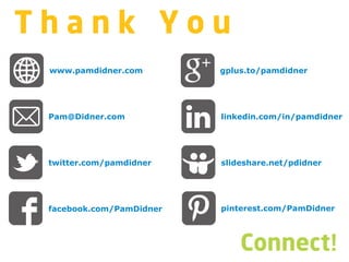 Thank You
 www.pamdidner.com        gplus.to/pamdidner




 Pam@Didner.com           linkedin.com/in/pamdidner




 twitter.com/pamdidner    slideshare.net/pdidner




 facebook.com/PamDidner   pinterest.com/PamDidner




                              Connect!
 