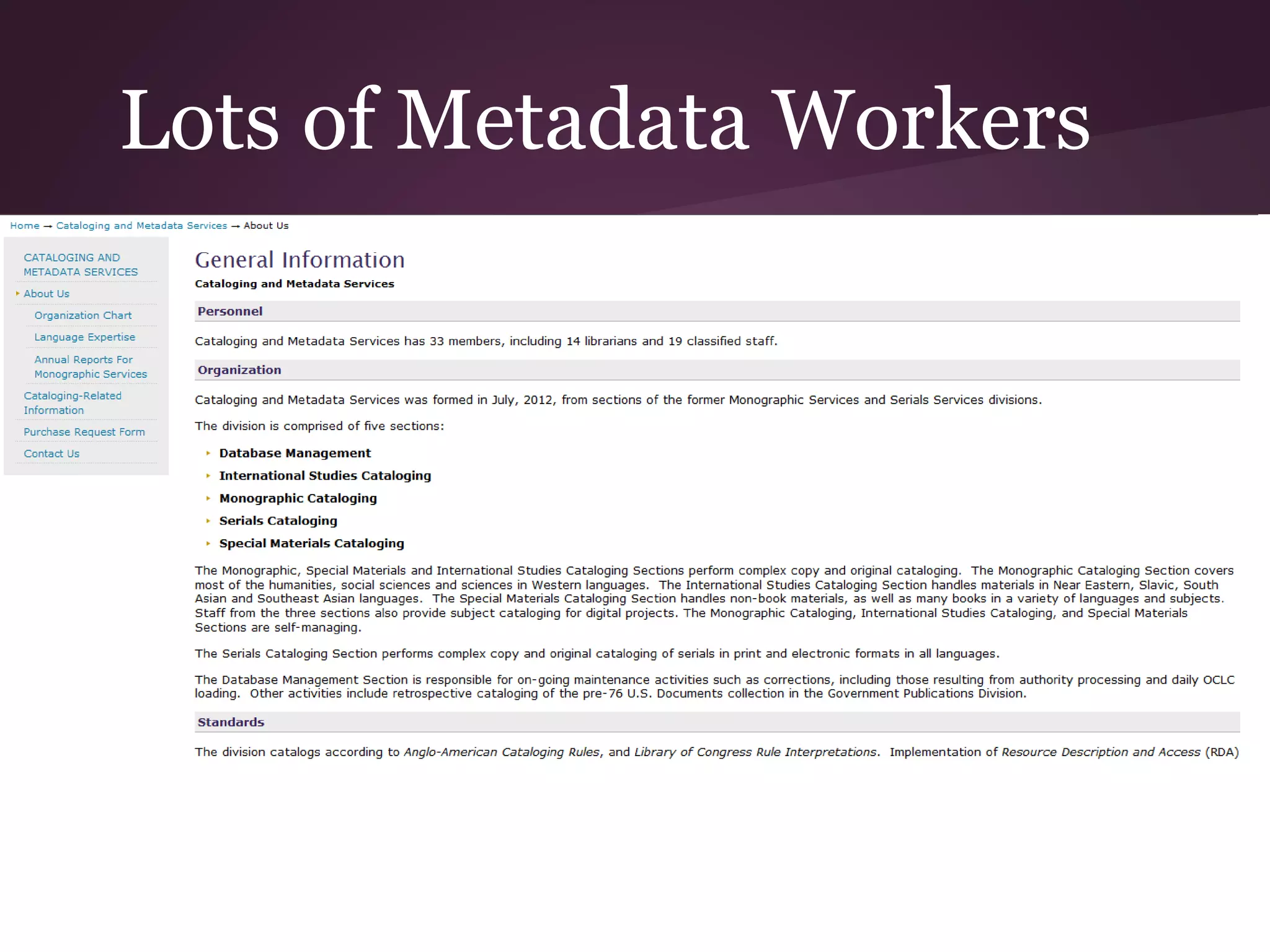 Lots of Metadata Workers
 